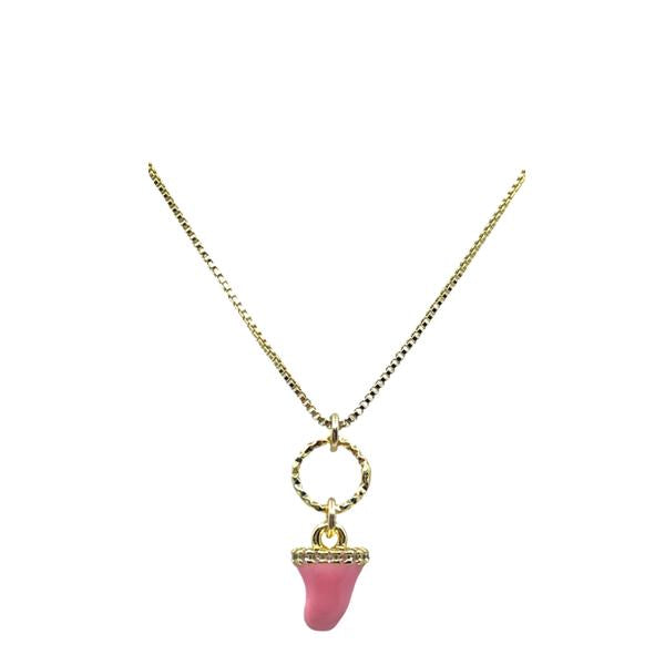 Enamel Tusk On Plated Gold Plated Chain: Pink (NGCH485PK) Fashion Necklace athenadesigns 