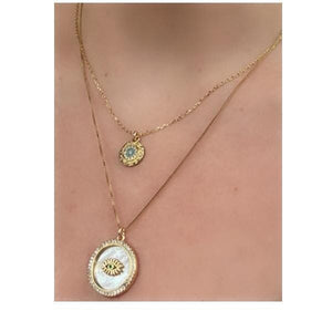 Evil Eye 'Halo' Charm: CZ and Mother of Pearl on 18kt Gold Fill Chain (NGCP45EEW) Necklaces athenadesigns 