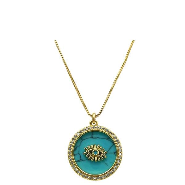 Evil Eye 'Halo' Charm: CZ and Turquoise on 18kt Gold Fill Chain (NGCP45EETQ) Necklaces athenadesigns 