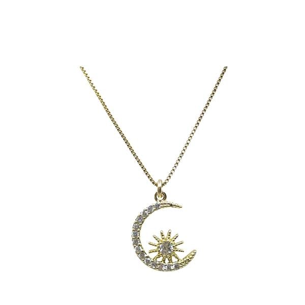 Charms: Pave Crescent Moon On Gold Fill Chain Necklace (NGCH45MNSN) Necklaces Athena Designs 