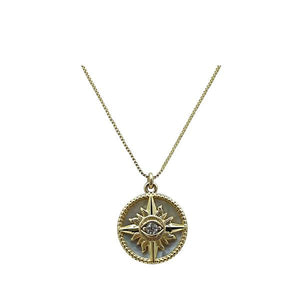 Evil Eye Compass Pendant: 18kt Gold Fill: Mother of Pearl (NGCP465W) Necklaces athenadesigns 