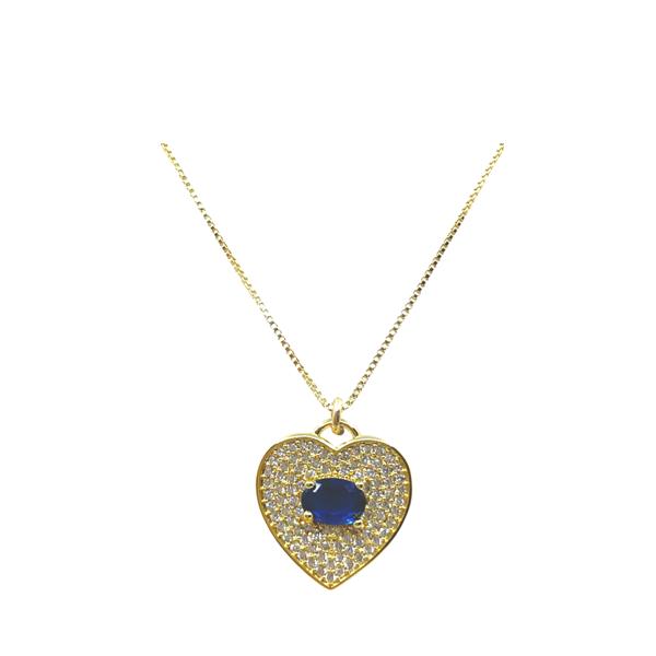 Heart Charm Necklace: Gold Plated and CZ Pave: Blue (NGCP6054B) Necklaces athenadesigns 