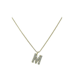 Link Chain With Pave Initial: M-R: Gold Fill or Sterling Silver Chain (NGCP45_ or NCP45_) Necklaces athenadesigns Gold M 