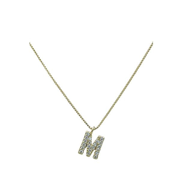 Link Chain With Pave Initial: M-R: Gold Fill or Sterling Silver Chain (NGCP45_ or NCP45_) Necklaces athenadesigns Gold M 