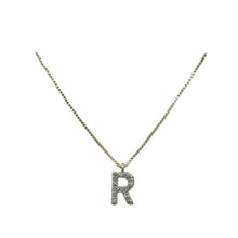 Load image into Gallery viewer, Link Chain With Pave Initial: M-R: Gold Fill or Sterling Silver Chain (NGCP45_ or NCP45_) Necklaces athenadesigns Gold R 
