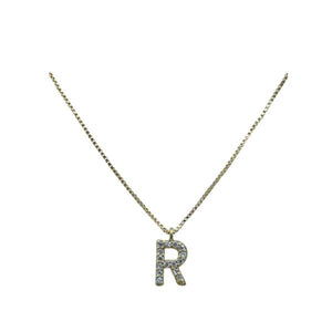 Link Chain With Pave Initial: M-R: Gold Fill or Sterling Silver Chain (NGCP45_ or NCP45_) Necklaces athenadesigns Gold R 