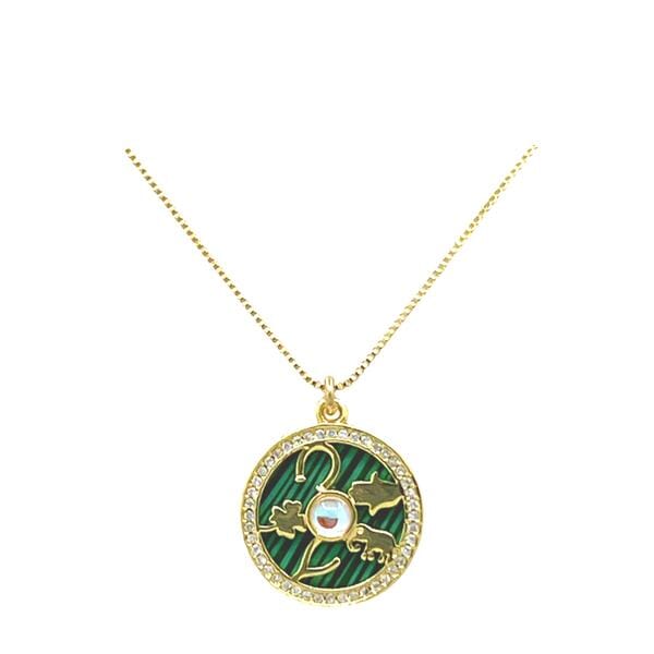 'Lucky' Charm: Gold Plated Halo 'CZ' With Green Enamel (NGCP46MLT) Necklaces athenadesigns 