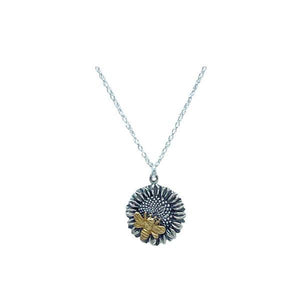 Mixt Metal:Bee on Sunflower Sterling Necklace (NCP46BEE) Necklaces athenadesigns 