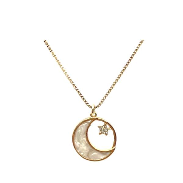 Mother of Pearl Moon and Star on 18kt Gold Fill Chain Necklace (NGCP43MNST) Necklaces athenadesigns 