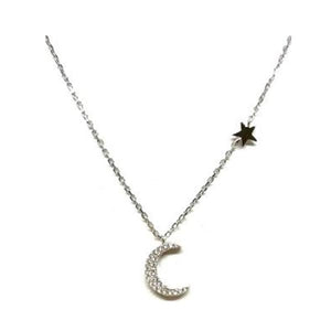Crystal Moon and Star Necklace: Sterling (NCS5/MNSTR) Necklaces athenadesigns Default title 