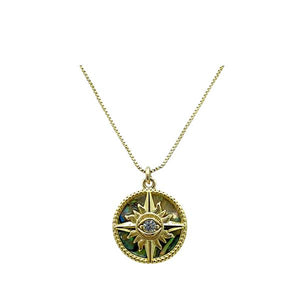 Evil Eye Compass Pendant: 18kt Gold Fill: Abalone (NGCP465GY) Necklaces athenadesigns 