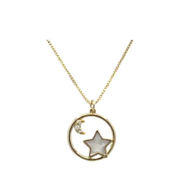 Mother of Pearl Star and Moon on 18kt Gold Fill Chain Necklace (NGCP43STMN) Necklaces athenadesigns 