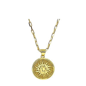 Charm: Sun and Moon in Gold Disk on 18kt Gold Fill Chain (NGCP46SNMN) Necklaces athenadesigns 