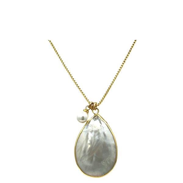 Mother of Pearl: Large Oval Bezel Set Pendant on 18kt Gold Fill Chain (NGCH4833) Necklaces athenadesigns 