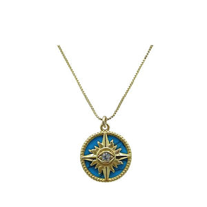 Evil Eye Compass Pendant: 18kt Gold Fill: Turquoise Enamel (NGCP465TQ) Necklaces athenadesigns 