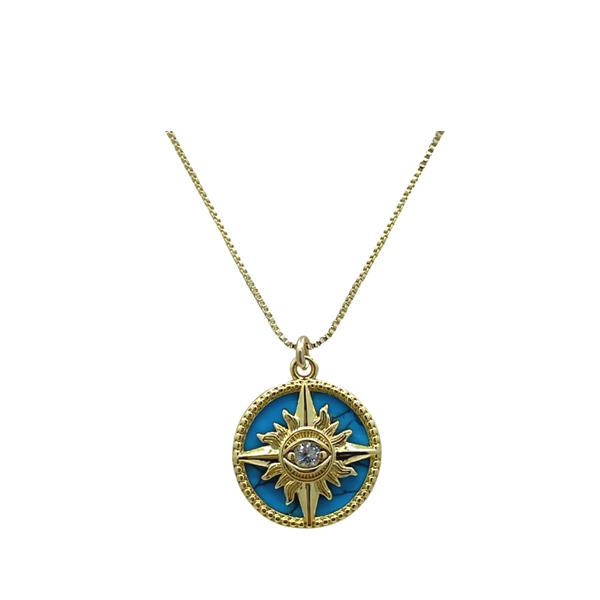 Evil Eye Compass Pendant: 18kt Gold Fill: Turquoise Enamel (NGCP465TQ) Necklaces athenadesigns 