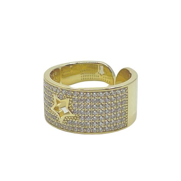 Adjustable Ring: Wide CZ Band With Cut Out Star: Gold Plated (RG45STR) Rings athenadesigns 
