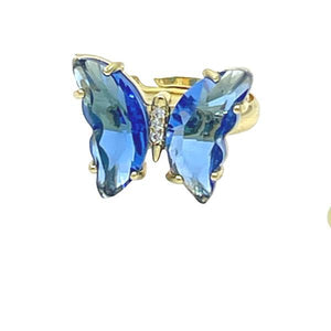 Adjustable Glass Butterfly Ring: Blue (RG5BFLYBL) Rings athenadesigns 