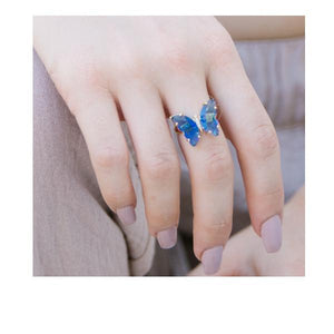 Adjustable Glass Butterfly Ring: Blue (RG5BFLYBL) Rings athenadesigns 