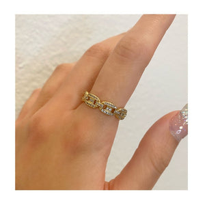 Adjustable Gold Plated Chain Link And CZ Ring: (RG4585) Rings athenadesigns 