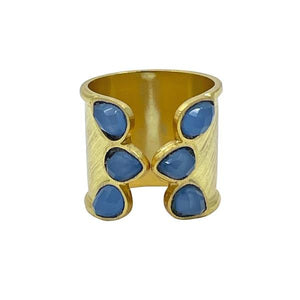 Open Cuff Gold Plated Ring: Blue Chalcedony (RG47BC) Rings athenadesigns 
