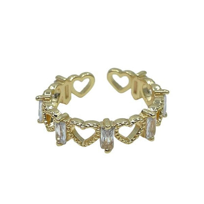 Adjustable Gold Plated And Baguette Heart Ring: (RG6455) Rings athenadesigns 