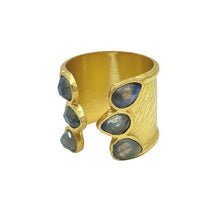 Load image into Gallery viewer, Open Cuff Gold Plated Ring: Labradorite (RG47LD) Rings athenadesigns 
