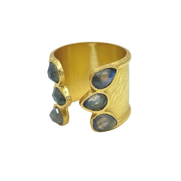 Open Cuff Gold Plated Ring: Labradorite (RG47LD) Rings athenadesigns 