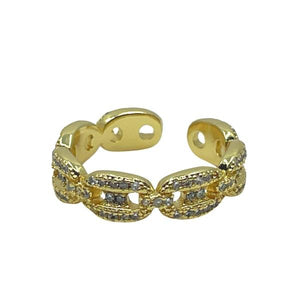 Adjustable Gold Plated Chain Link And CZ Ring: (RG4585) Rings athenadesigns 