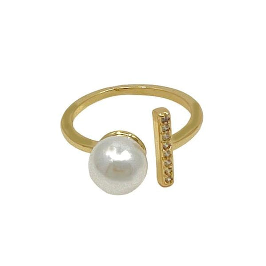 Adjustable Ring: Pearl and CZ Bar: 18kt Gold Fill (RG435) Rings athenadesigns 