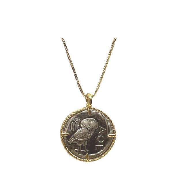 Coin: Athena Owl Sterling Silver With 14kt Gold Necklace (NGCP46OWL) Necklaces athenadesigns 