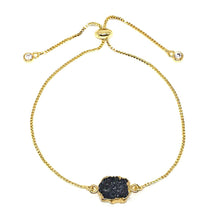 Load image into Gallery viewer, Electroform Stone Pull Bracelet: Black Druzy (PBXT748DZX) Also on Gold Chain Bracelet athenadesigns Gold 
