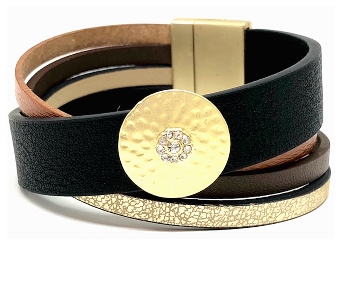Leather Magnetic Closure Bracelet: Black and Brown (BML0465B) Fashion Bracelet athenadesigns Default Title 
