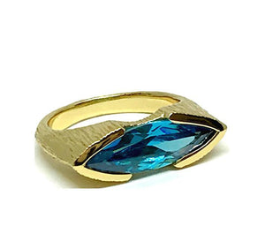Marquis Shaped Aqua Crystal Ring: Gold Vermeil (RG784AQ) SALE athenadesigns Size 6: RG784AQ/6 
