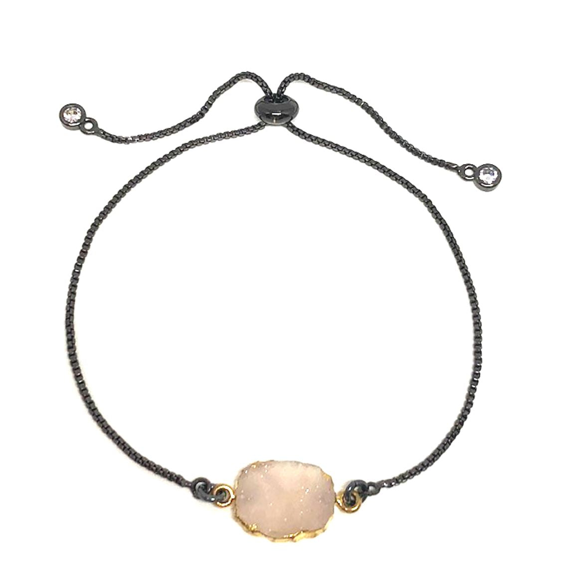 Electroform Stone Pull Chain: Pink Druzy (PBXT748DZP) Also on Gold Chain Bracelet athenadesigns Gunmetal 