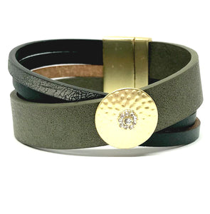 Leather Magnetic Closure Bracelet: Green (BML0465GR) Fashion Bracelet athenadesigns Default Title 