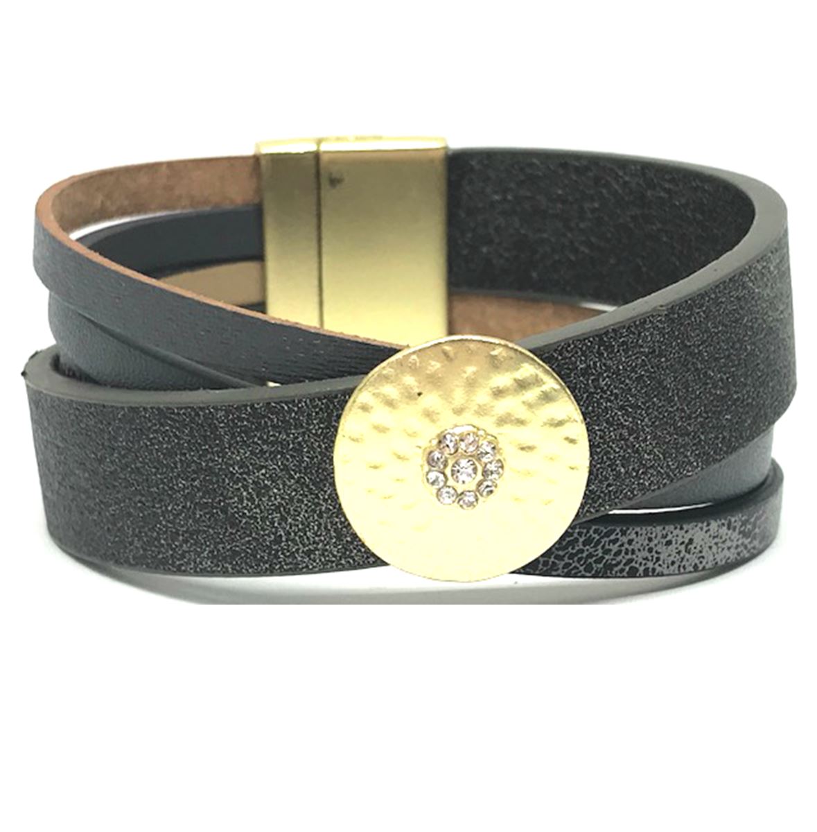 Leather Magnetic Closure Bracelet: Grey (BML0465GY) Fashion Bracelet athenadesigns Default Title 