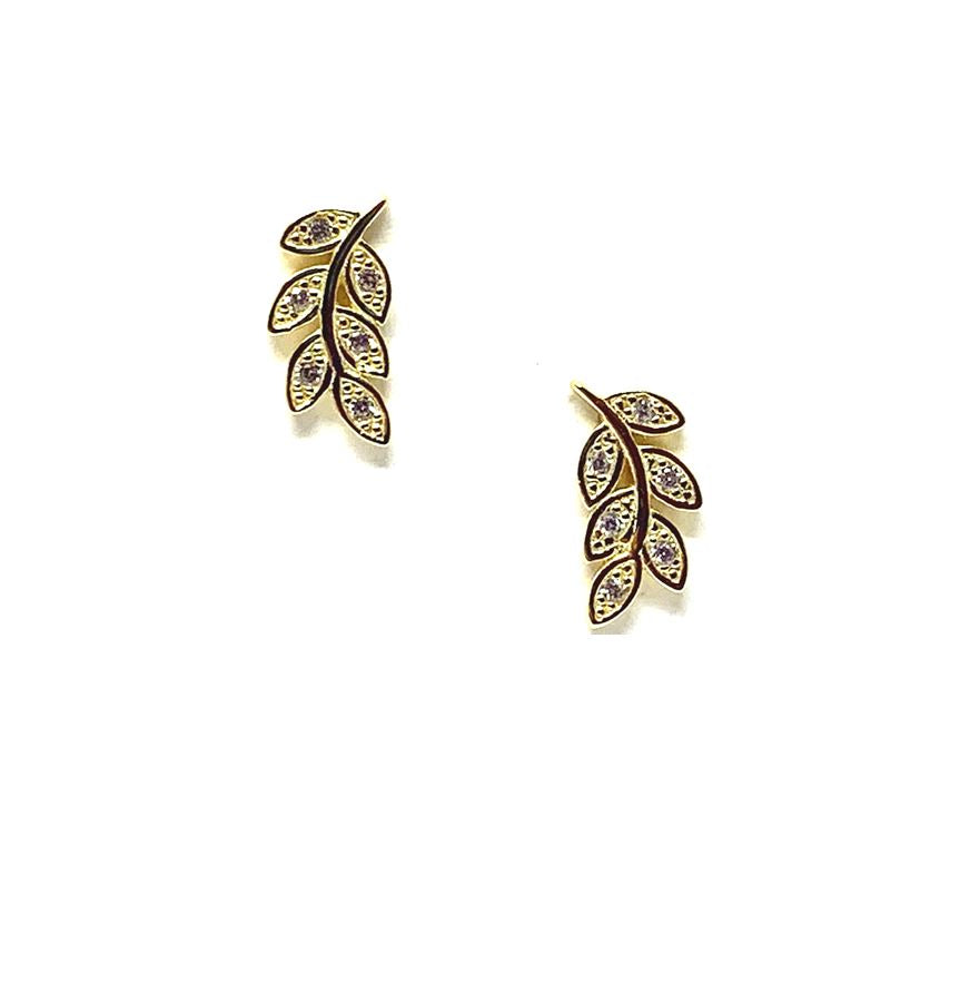 Pave Leaf Stud: Gold Vermeil with Crystal (EGP45LF) Also avail in Rose Gold Earrings athenadesigns Gold 