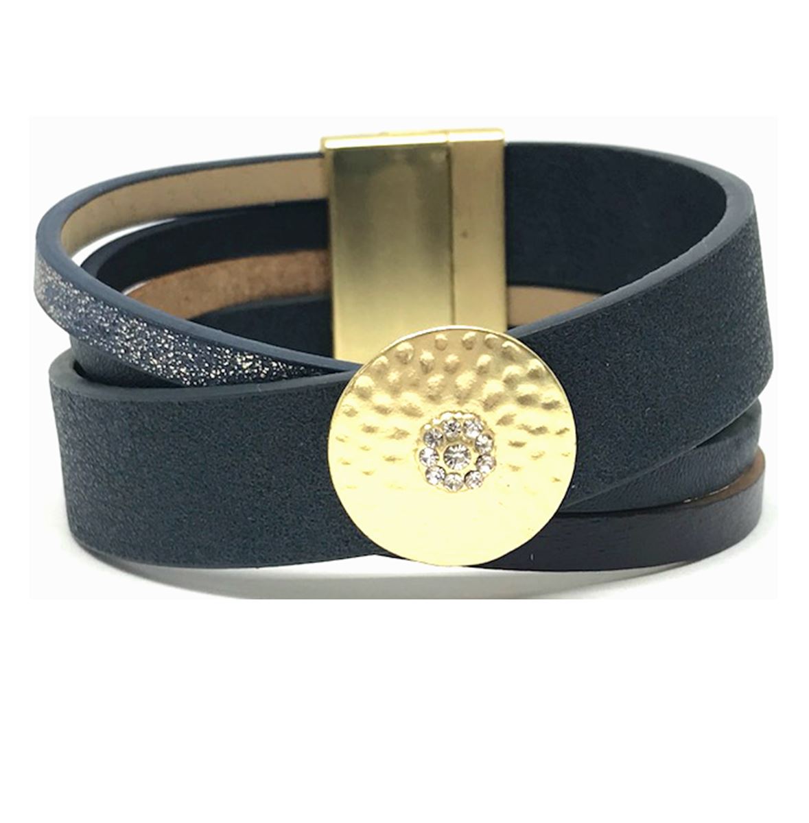 Leather Magnetic Closure Bracelet: Navy (BML0465NY) Fashion Bracelet athenadesigns Default Title 