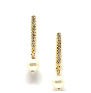 CZ Bar with Pearl Earring: Rose Gold Vermeil (ERGP453W) Earrings athenadesigns Gold- EGP453W 