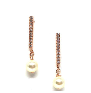 CZ Bar with Pearl Earring: Rose Gold Vermeil (ERGP453W) Earrings athenadesigns Rose Gold- ERGP453W 