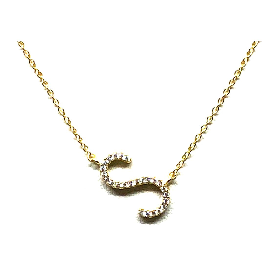 Initial Pave Necklaces: Letters S-Z: Sterling Silver & Gold Vermeill (NGCH45S) Necklaces athenadesigns Gold S 