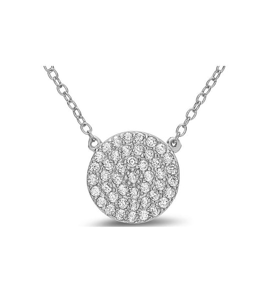 Crystal Pave: Disk Charm in Sterling Silver Necklace (NCS4665) Necklaces athenadesigns Sterling: NCS4665 