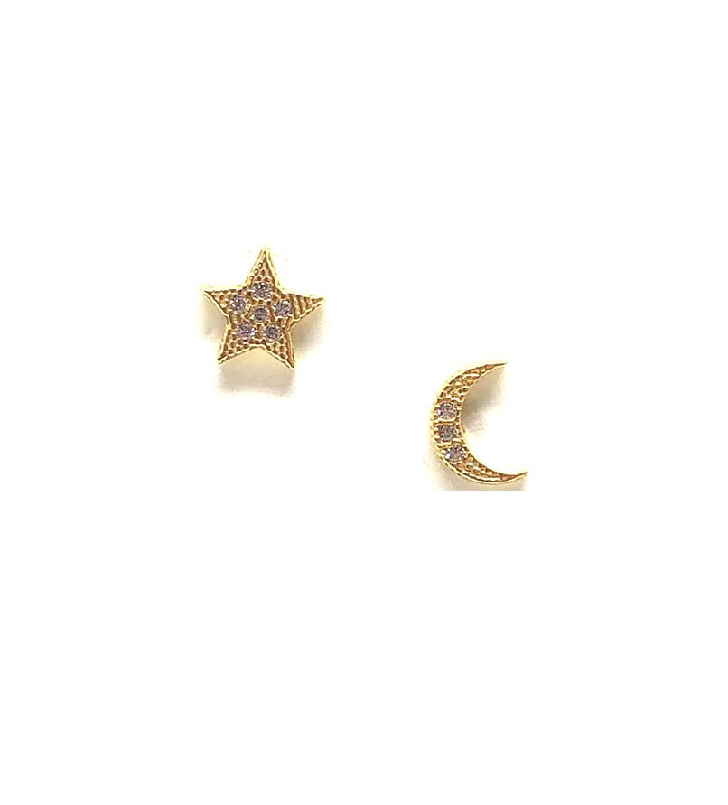 Micro Pave Moon & Star Stud: Gold Vermeil:Also Rose Gold (EGP45MNST) Earrings athenadesigns Gold - EGP45MNST 