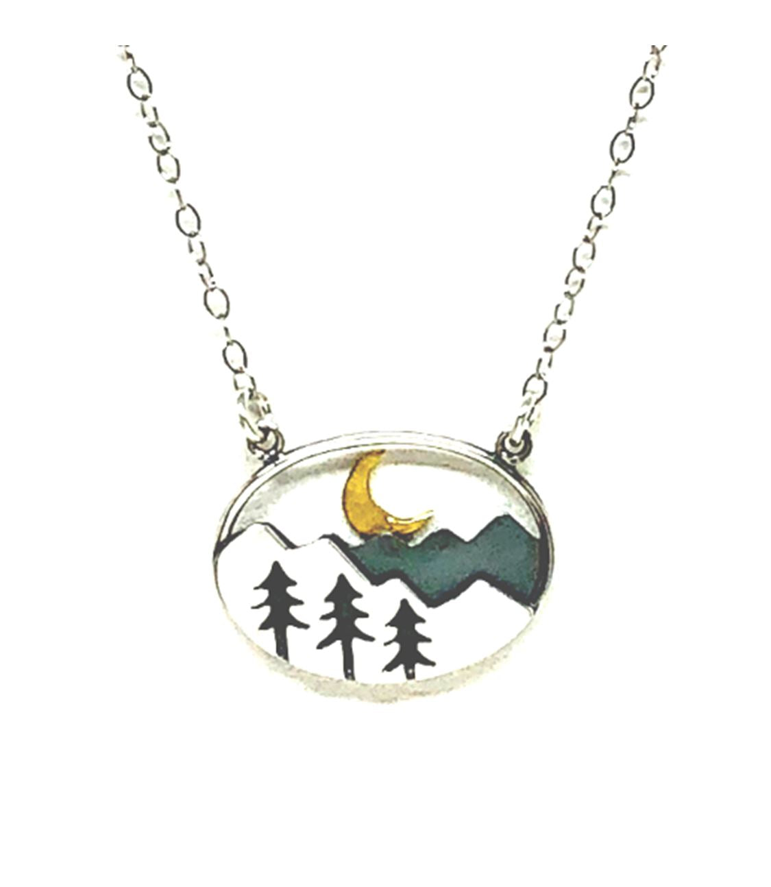 Tree, Moon, and Mountain Charm Necklace: Sterling Silver (NCSP48TRMN) Necklaces athenadesigns Default Title 