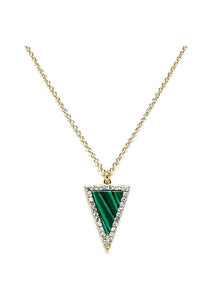 Stone Triangle with Crystal Accents Necklace: Malachite: Gold Vermeil - Also in Sterling Silver (NCGP4795ML) SALE athenadesigns Gold - NCGP4795ML 