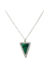 Load image into Gallery viewer, Stone Triangle with Crystal Accents Necklace: Malachite: Gold Vermeil - Also in Sterling Silver (NCGP4795ML) SALE athenadesigns Silver - NCP4795ML 
